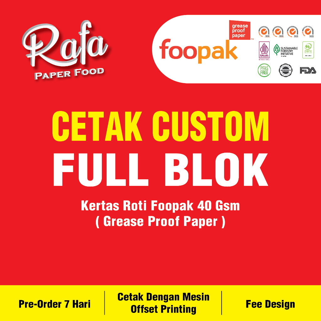 Cetak Custom Full Blok Kertas Roti