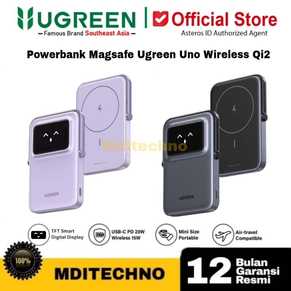 Powerbank UGREEN Wireless Uno Robot Magnetic Magsafe 10000Mah - 5000Mah TFT Smart Display PD