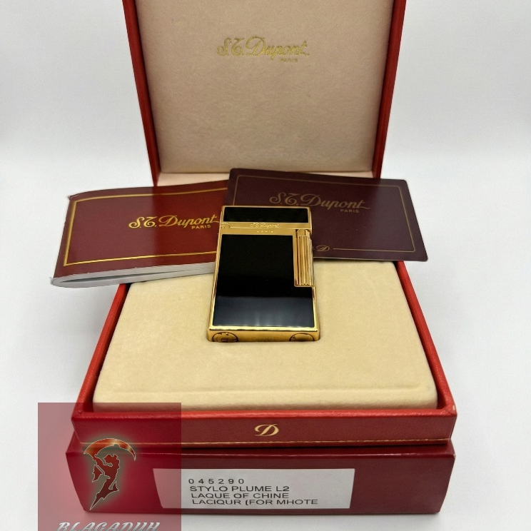 S.T. Dupont Ligne 2 Black Laque de Chine Gold Trim - Authentic Luxury Lighter - Pemantik Dupont Orig