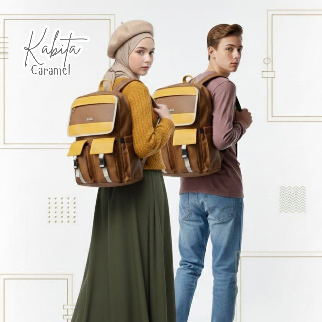 RumahWarna Tas Ransel  Waterproof Muat Laptop Kabita Caramel Size 25 x 14 x 41 cm