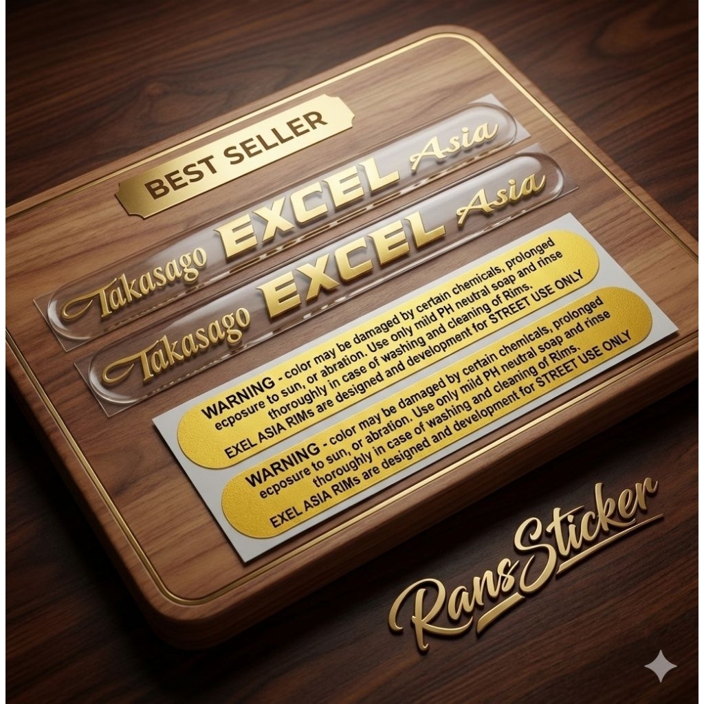 (2 PCS) TRANSPARAN STICKER STIKER VELG TAKASAGO EXCEL ASIA PRINT BERKUALITAS ORI / STICKER TAKASAGO 