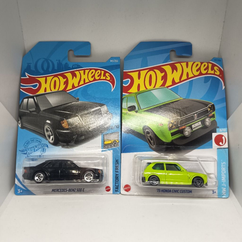 hot wheels mercedes-benz 500 e hitam & 73 honda civic custom