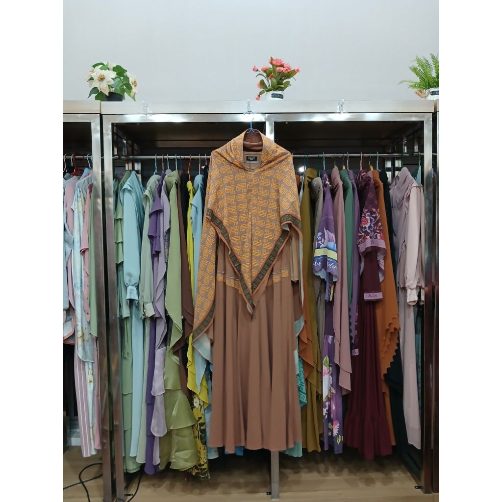Belifi set gamis dengan khimar printing  mewah&casual