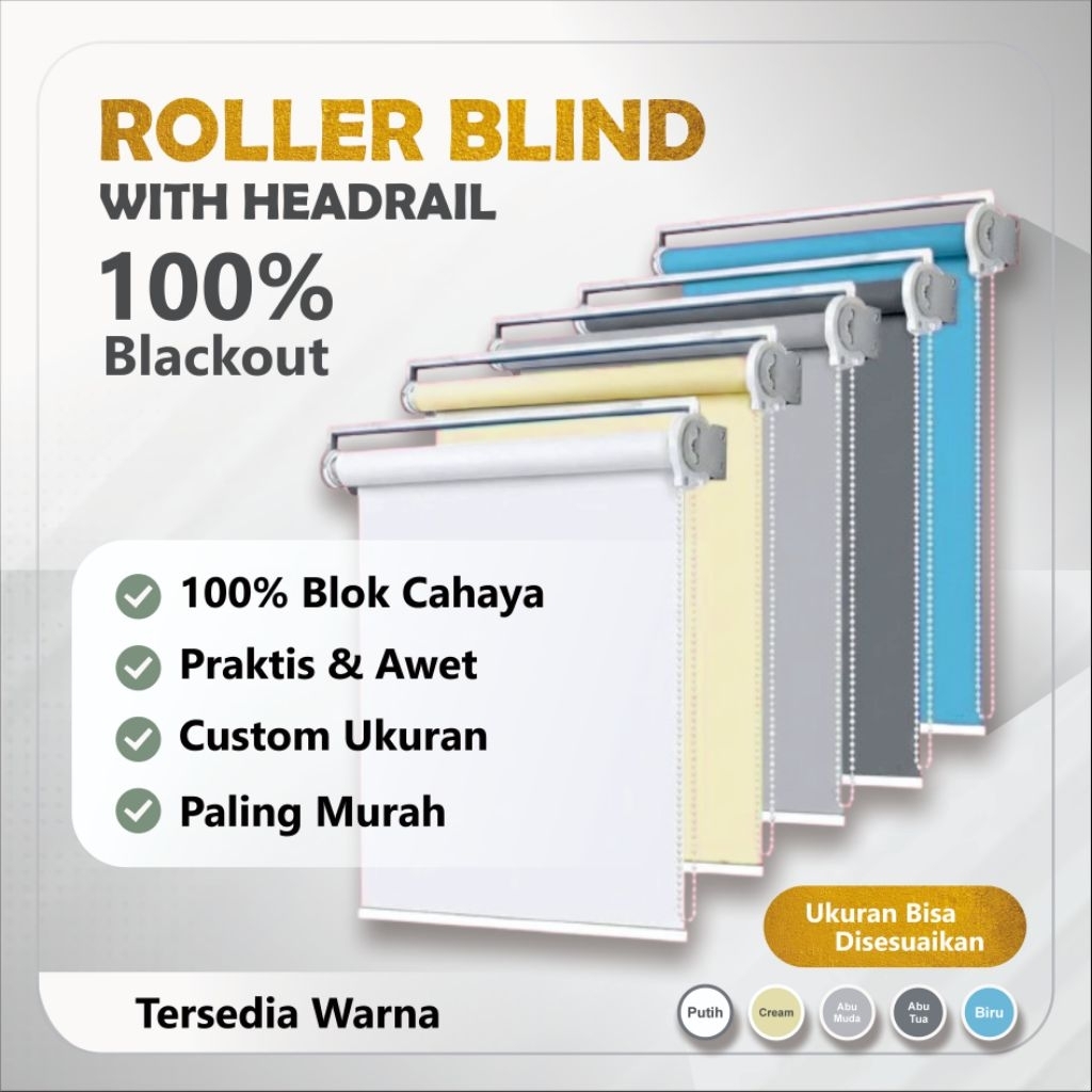 Roller  Blind Blackout 100% Anti Cahaya Tirai Jendela -Tirai Gulung Jendela Custom
