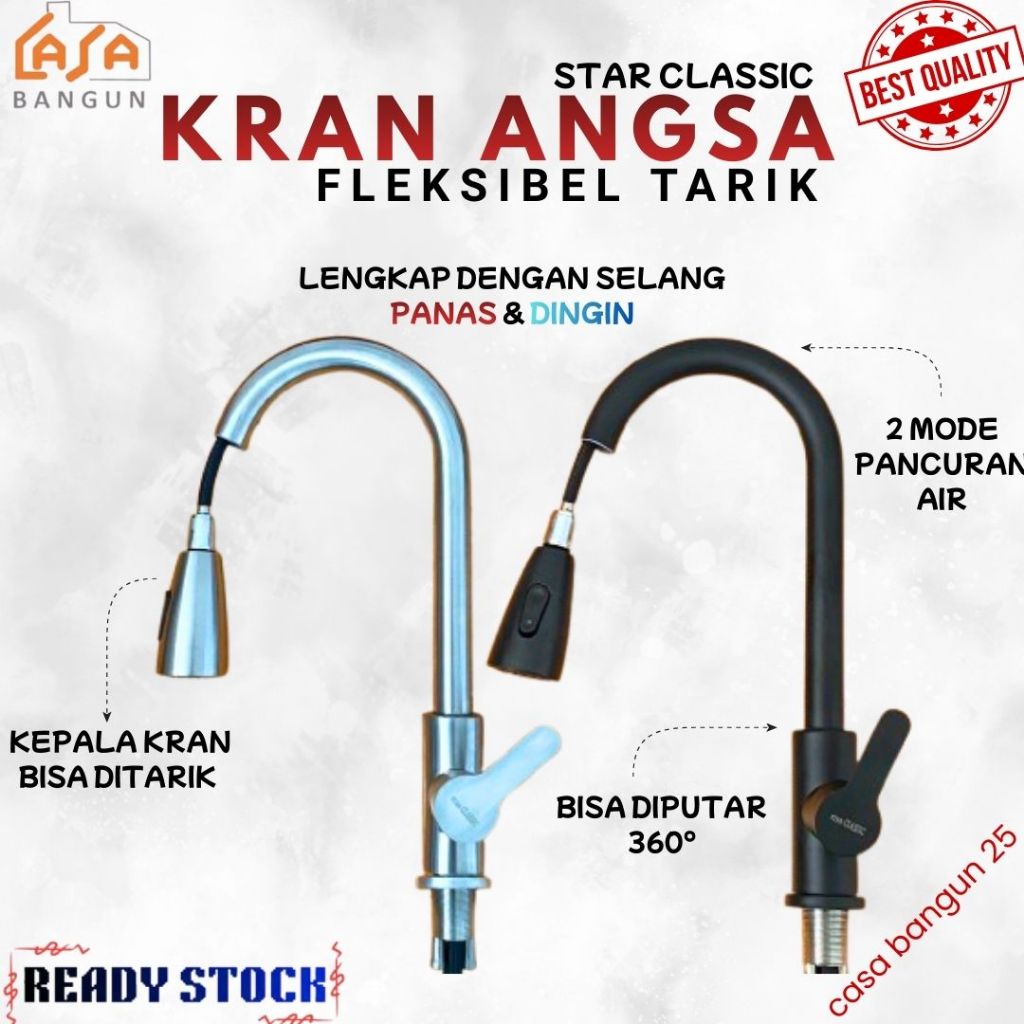 Kran Dapur Fleksibel Tarik Putar 360 derajat// Keran Selang Tarik Panas Dingin