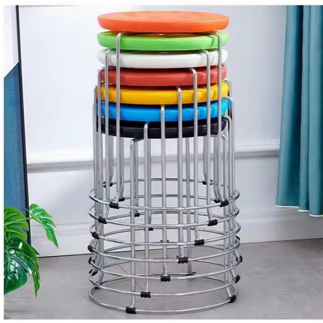 Kursi Makan Bulat Besi Minimalis Stylish, Desain Sederhana, Bisa Ditumpuk, Cocok untuk Cafe Dan Ruma