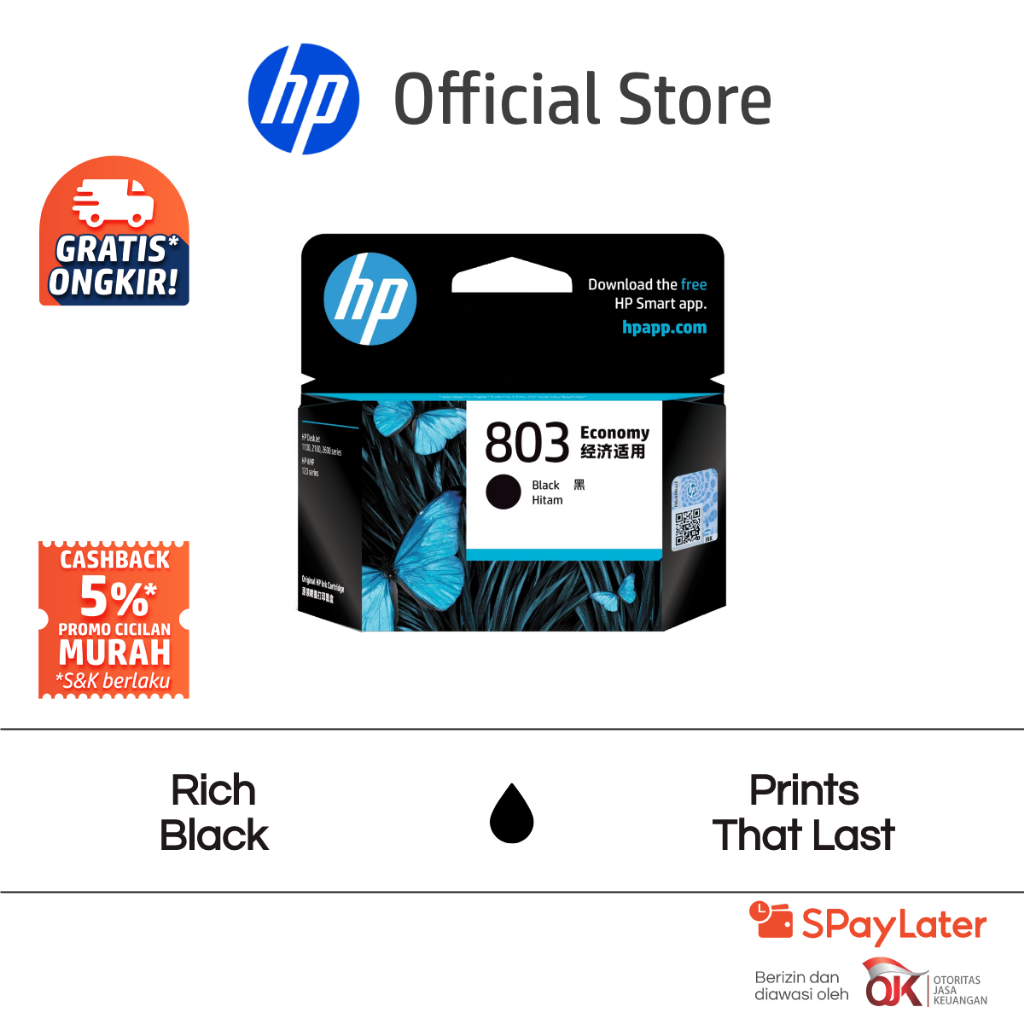 Tinta Printer HP 803 Economy Black Original Ink Cartridge Hitam Cartridge Asli Promo Murah Gratis On