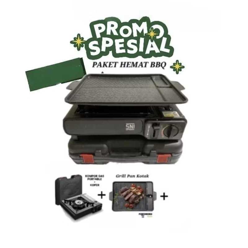 PAKET KOMPOR NIKO/SANEX PORTABEL + GRILL KOREAN / BULAT + GAS KALENG