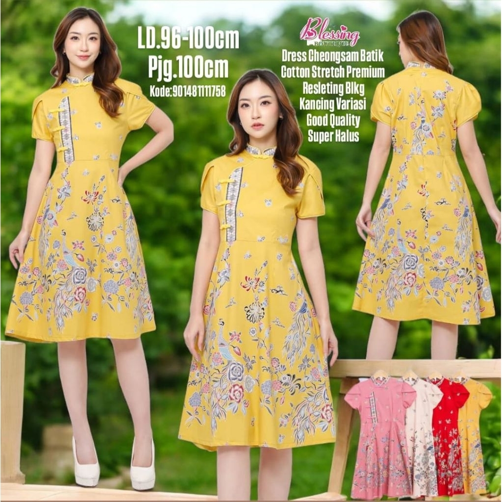 Dress batik Cheongsam wanita modern terbaru dress Imlek pesta mewah