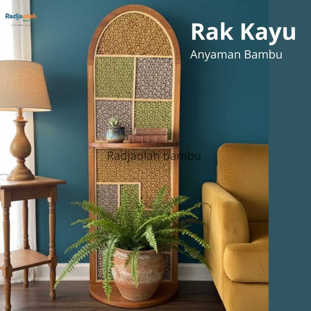 Rak KAYU Ruangan Motif Anyaman Bambu  / Rak Sudut Ruangan / Rak Pojok / Rak Sudut Dinding / Rak Dind