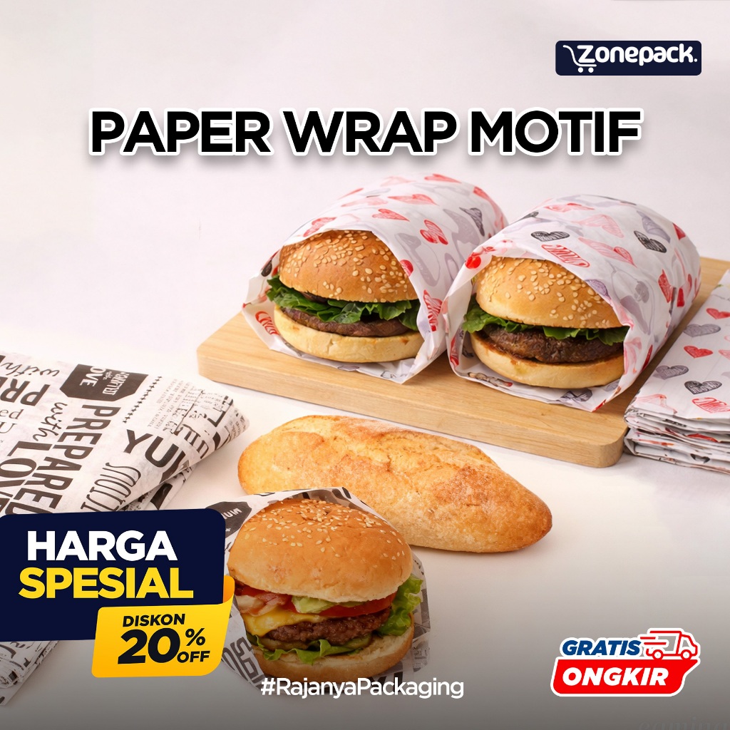 ( 100 PCS ) Kertas Nasi Motif | Paper Wrap | Kertas Pembungkus Baking Paper | Alas Makanan