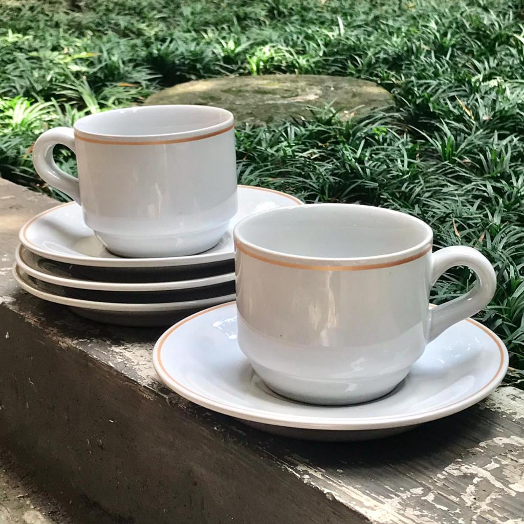 Cangkir Set List Putih Emas Lucky - Cangkir Keramik 12pcs