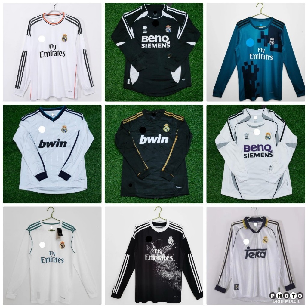 RETRO MADRID HOME AWAY 3RD JERSEY BAJU BOLA LONG SLEEVE KLASIK 1998 - 2022 GRADE ORI IMPORT JUMBO XX