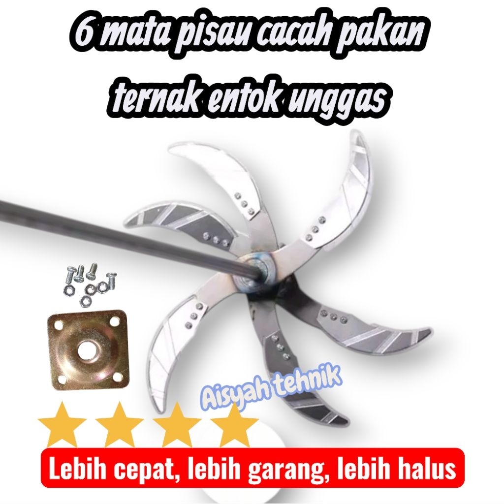6 pisau cacah pakan ternak entok ayam as 10mm 12mm 14mm untuk dinamo mesin cuci pompa air dan 1/4hp
