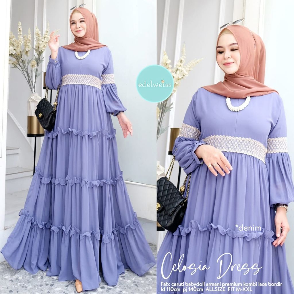 Gamis Wanita Danisa Maxy | Dress Muslim Ceruty Babydoll Full Furing | Busui Friendly