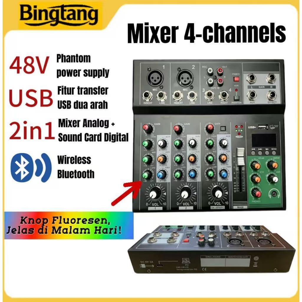 AF4 Mixer 4 Channel Audio Mixer Mini Soundcard USB Bluetooth mixer mixer audio murah amplifier mini 