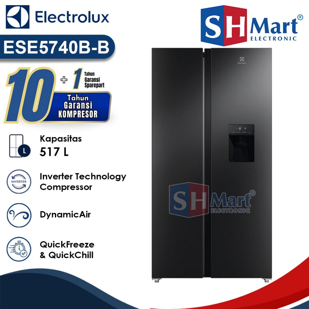 KULKAS SIDE BY SIDE ELECTROLUX 571L ESE5740B-B / ESE5740BB ANTI BAU GARANSI RESMI (MEDAN)