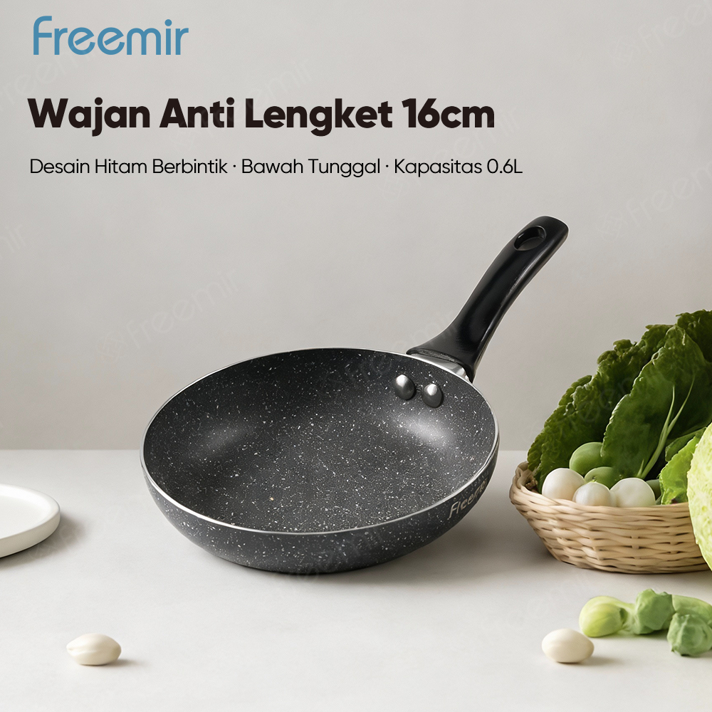[OFFICIAL] freemir Panci Wajan 16cm Wajan Anti Lengket  Black