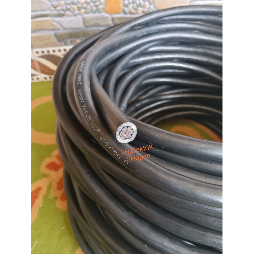 Kabel NYYHY 7x1,5mm merk Supreme Hitam potongan permeter 7x1,5mm
