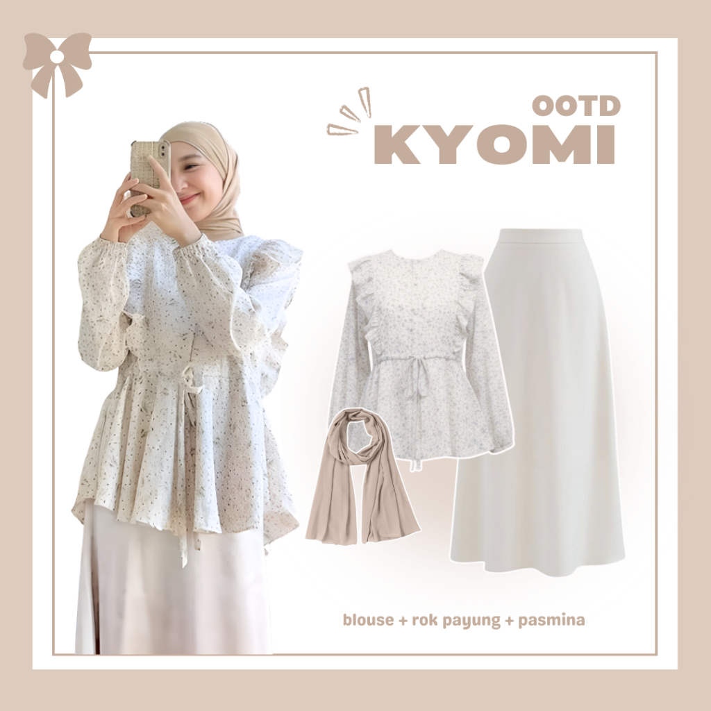 Setelan Kyomi Outfit Set [ Blouse + Rok Payung + Pasmina ]One Set Korean Style | OOTD Fashion Wanita