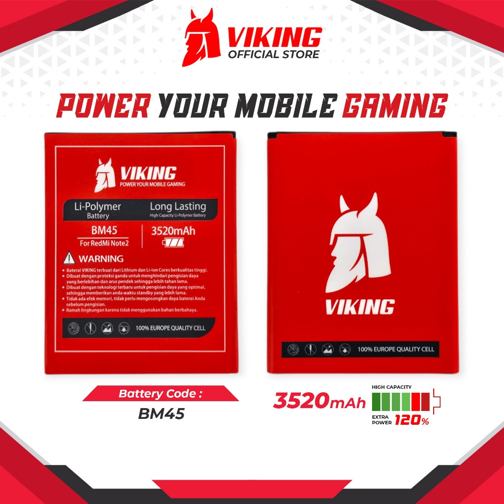 VIKING Baterai BM45 Double Power for XiaoMi Redmi Note 2 / Note 2S / Note 2 Prime Batre Batrai Batte