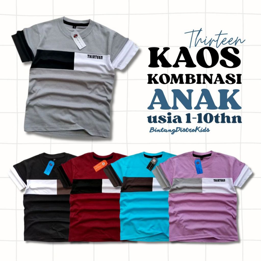 kaos anak kombinasi 3 warna kaos distro anak vareasi kombinasi thirteen
