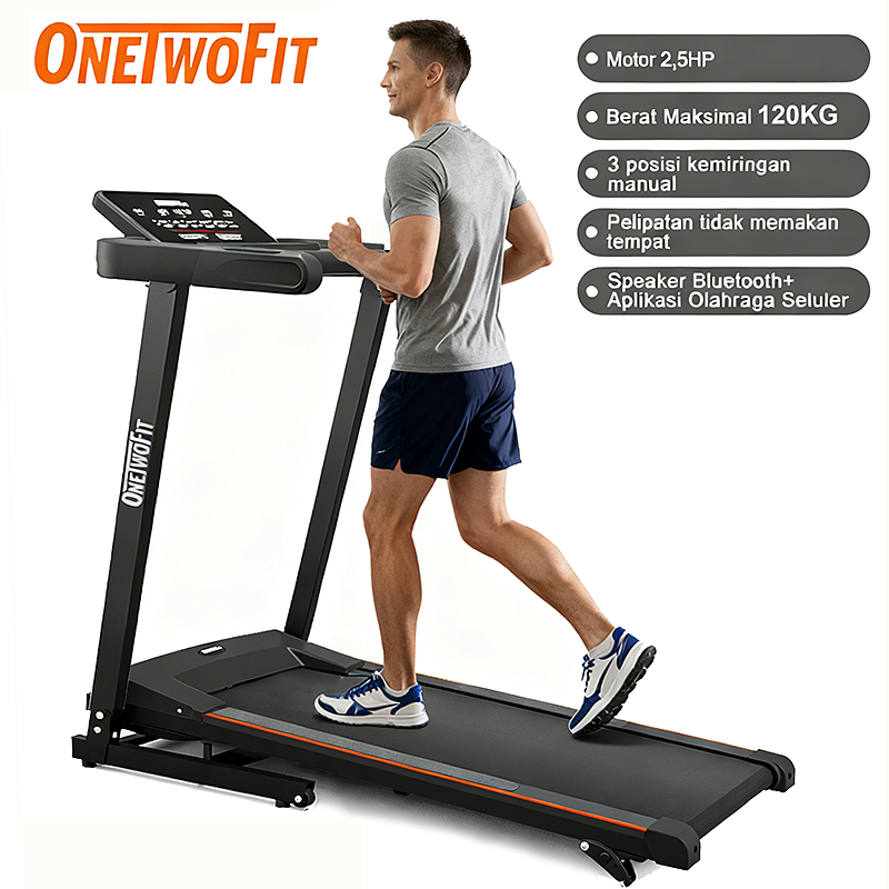 Onetwofit Treadmill Listrik 2.5HP Incline Multifungsi Dengan Bluetooth Speaker & Aplikasi Olahraga S
