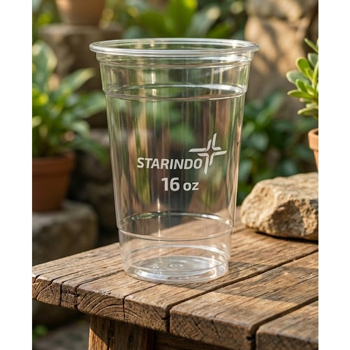 Gelas Plastik Starindo 16 oz isi 50 pcs – Cup Minuman Plastik untuk Es Kopi & Minuman Kekinian