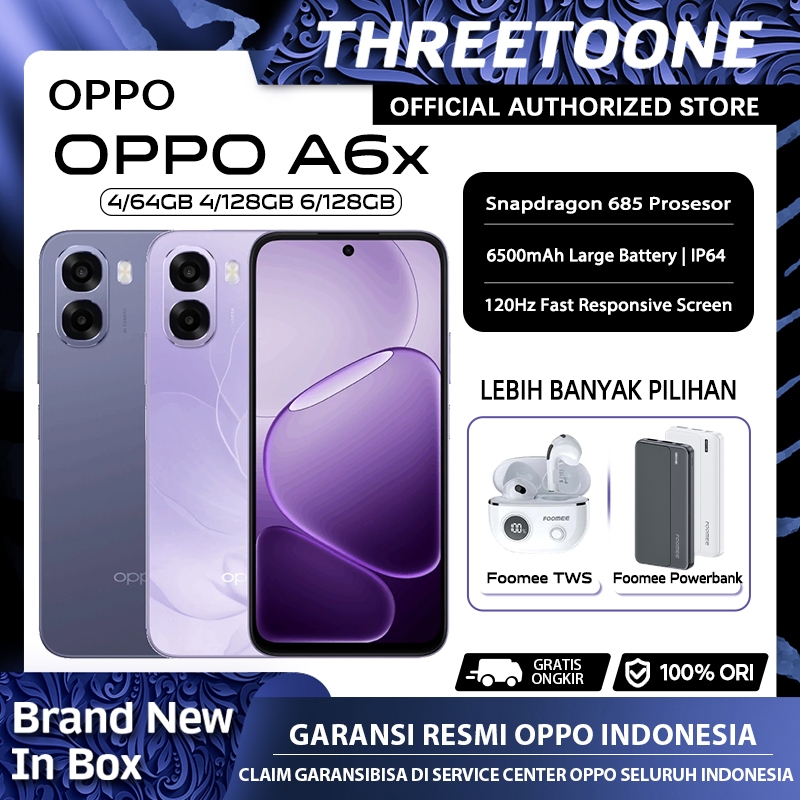 [Official Store] OPPO A6x 4/64GB 4/128GB Snapdragon 685 6500mAh HP Android Murah Garansi Resmi COD