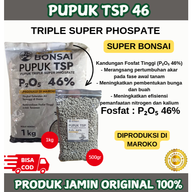 Pupuk TSP 46 - 500gram SUPER BONSAI Pupuk Super Posfat 46% Kemasan Repack