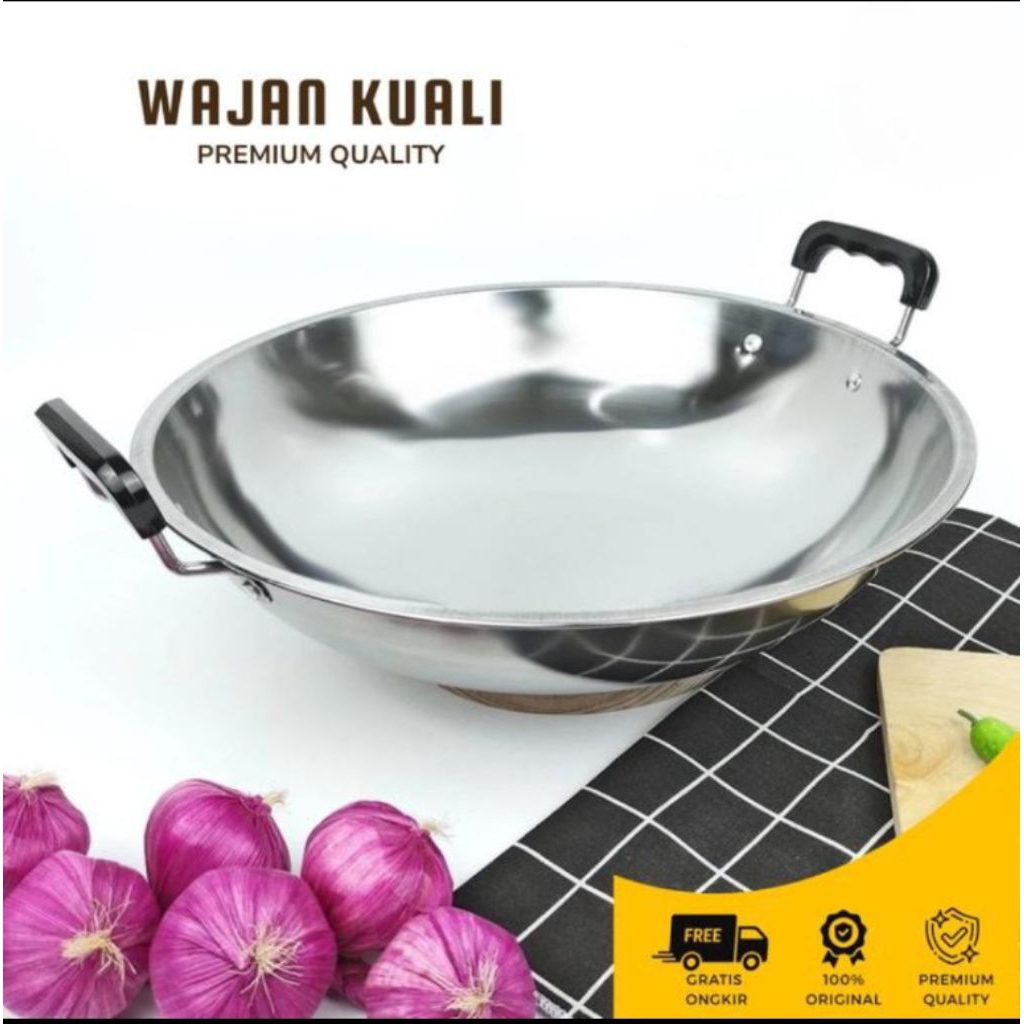 Kuali Wajan Penggorengan Stainless Steel Gagang Hitam Premium Quality Original Kitchenware Dapur