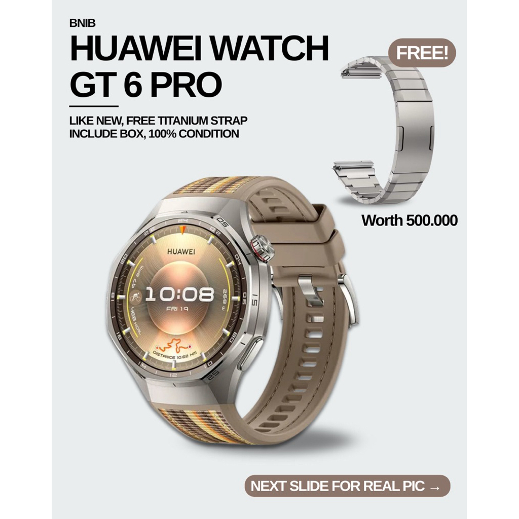 HUAWEI WATCH GT 6 PRO LIKE NEW SECOND COKELAT BEIGE FREE TITANIUM STRAP BNIB 100% ORIGINAL JAM