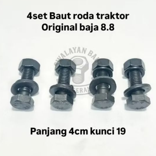 baut roda traktor baja grade 8.8 kunci 19 paket 4set (4 baut & mur, 4ring plat, 4ring per) baut roda