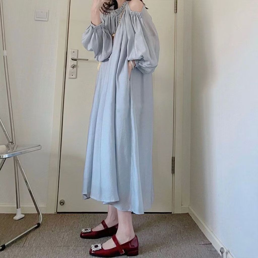 Casual Dress biru Wanita Impor D0909 dress baby blue Korea