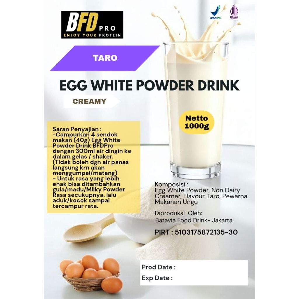 Egg White Protein/Protein Putih Telur/ Susu Protein Telur BFD Pro 500g