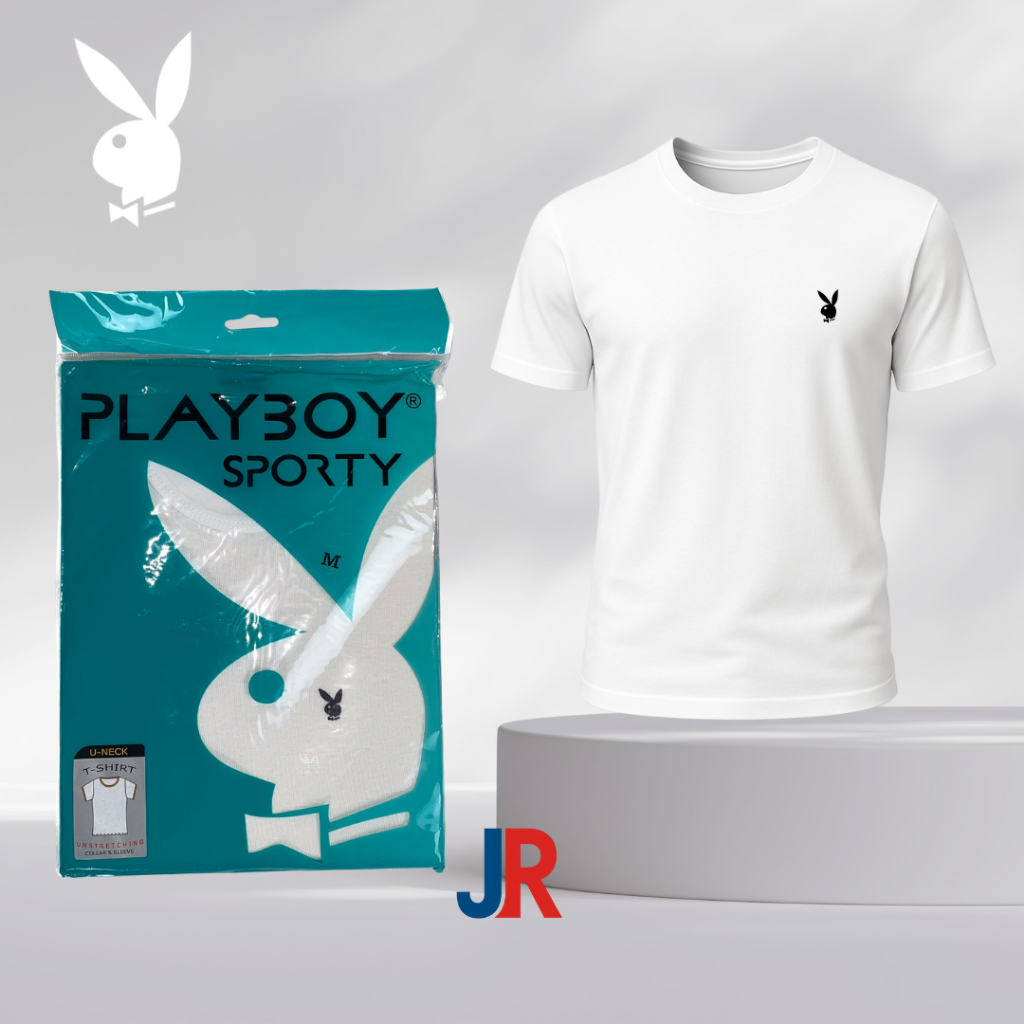 Kaos Putih Polos Playboy Sporty Pria Kerah Bulat Katun Premium