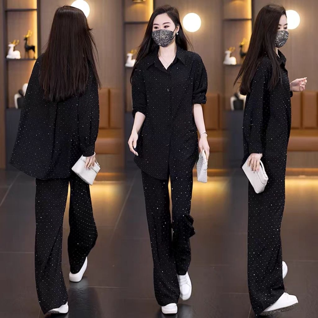 Setelan oneset wanita ukuran plus yang modis gaya baru musim gugur elegan awet muda melangsingkan ke