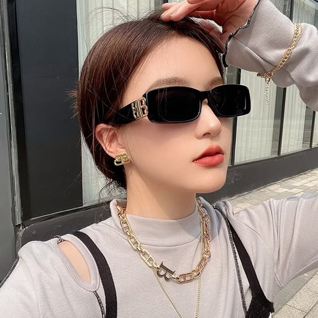AQILA STORE (K79) Kacamata Hitam Persegi B Logo Sunglasses Pelindung Sinar UV400 Fashion