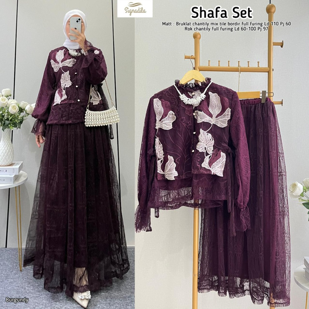 SHAFA ELFAYA LAFIYA SABIYA SET ORI BY SIGNADILA oneset setrok setelan tunik motif dan rok plisket po