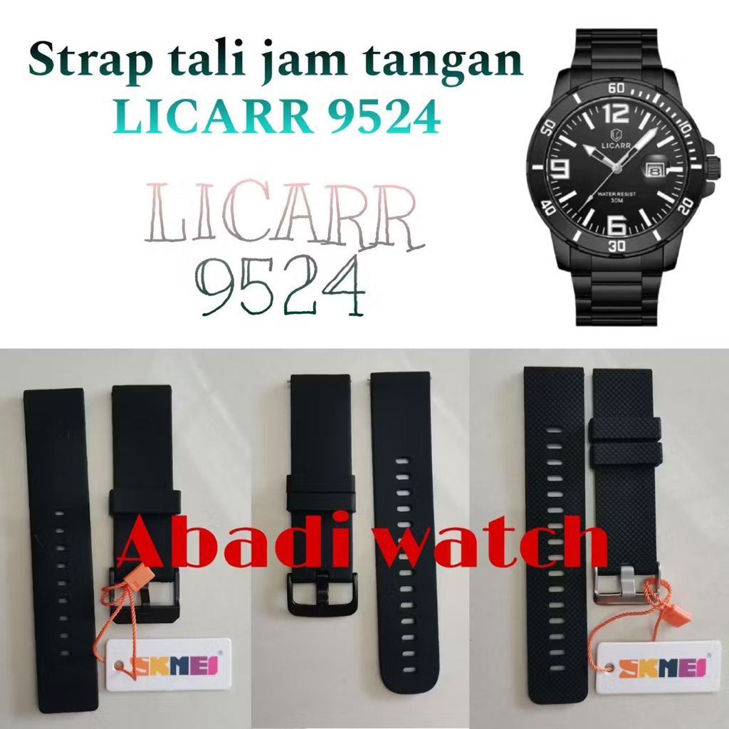 STRAP TALI JAM TANGAN LICARR 9524 BAHAN RUBBER LURUS 22mm STRAP LICARR-9524
