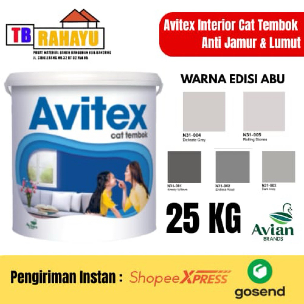 Avitex Emulsion Cat Tembok Interior Tinting - 25 KG, Avitex Abu 25 KG