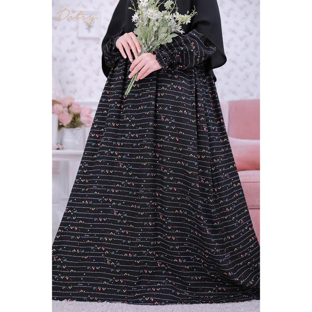 Ditsy Nightgown Gamis Muslimah Nienna Pitchblack MLXL hitam pekat royal viscose