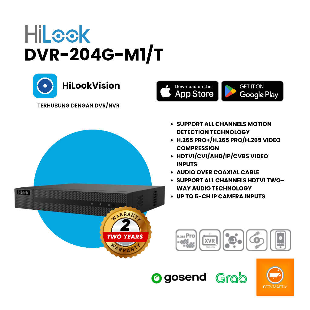 HILOOK DVR-204G-M1/T - DVR HILOOK 4 CHANNEL SUPPORT AUDIO