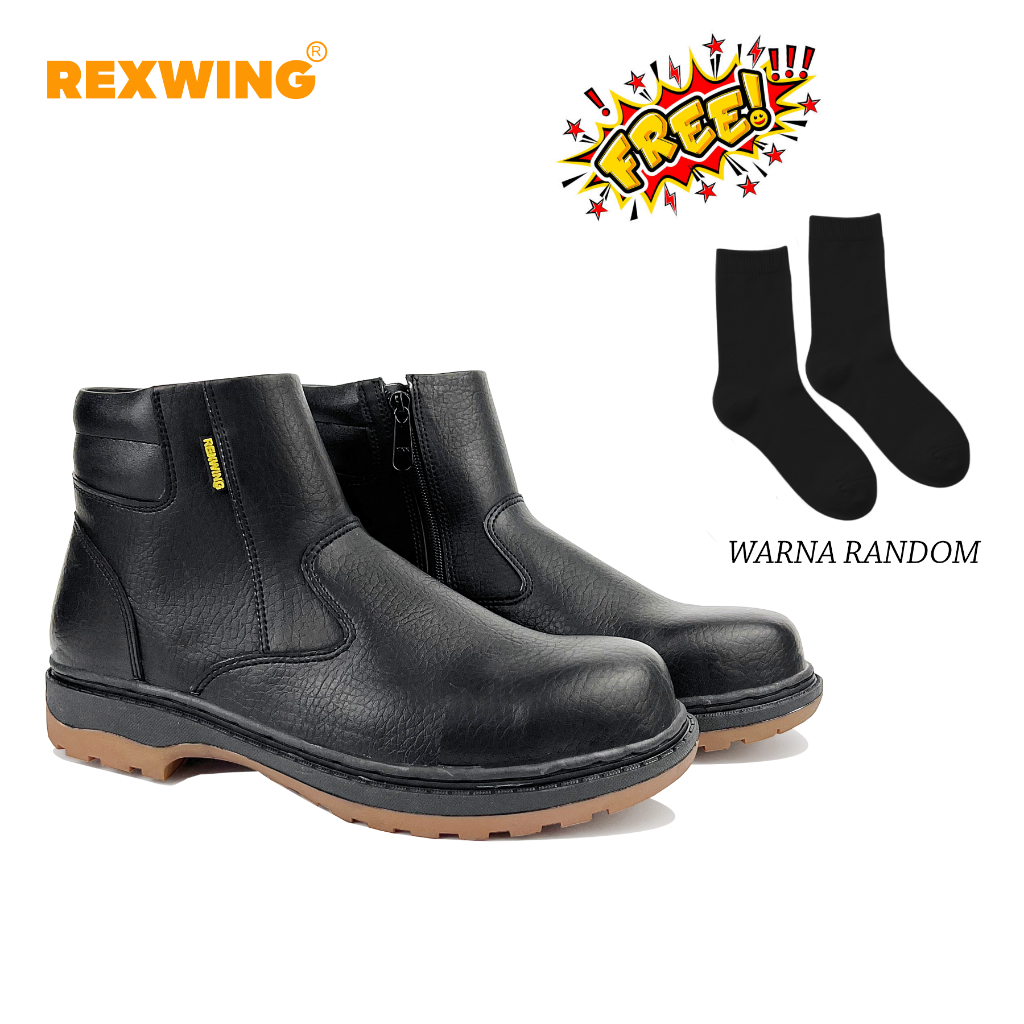 Rexwing - Sepatu Safety Boots Ujung Besi Medium Shoes Pria Hitam Kerja Lapangan Original Brand Terba