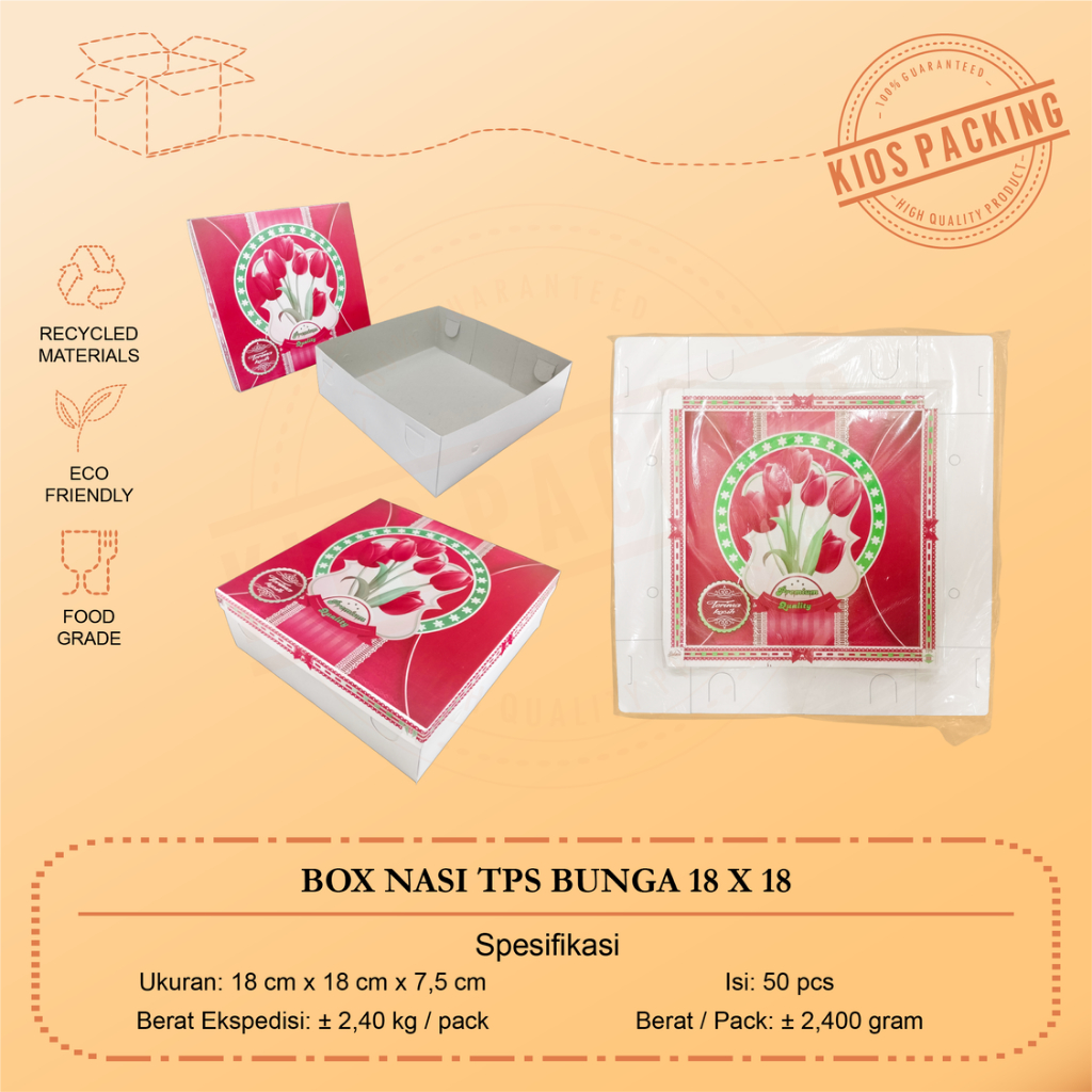 Dus | Box 18x18 | Kotak Nasi Kue Makanan Motif Bunga 18 x 18