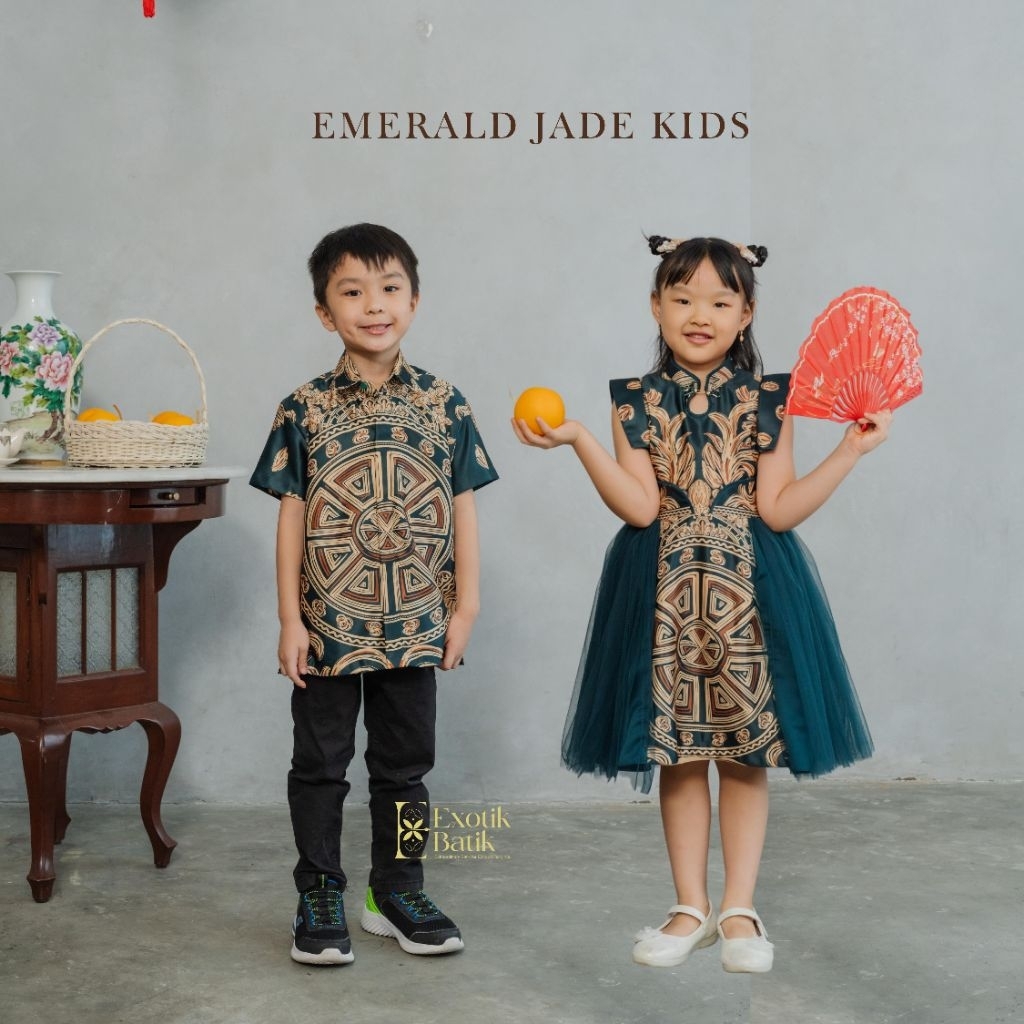 Emerald jade Kids Batik/Batik Imlek/Batik Pesta/Batik Kondangan/Batik Family Couple Set Modern