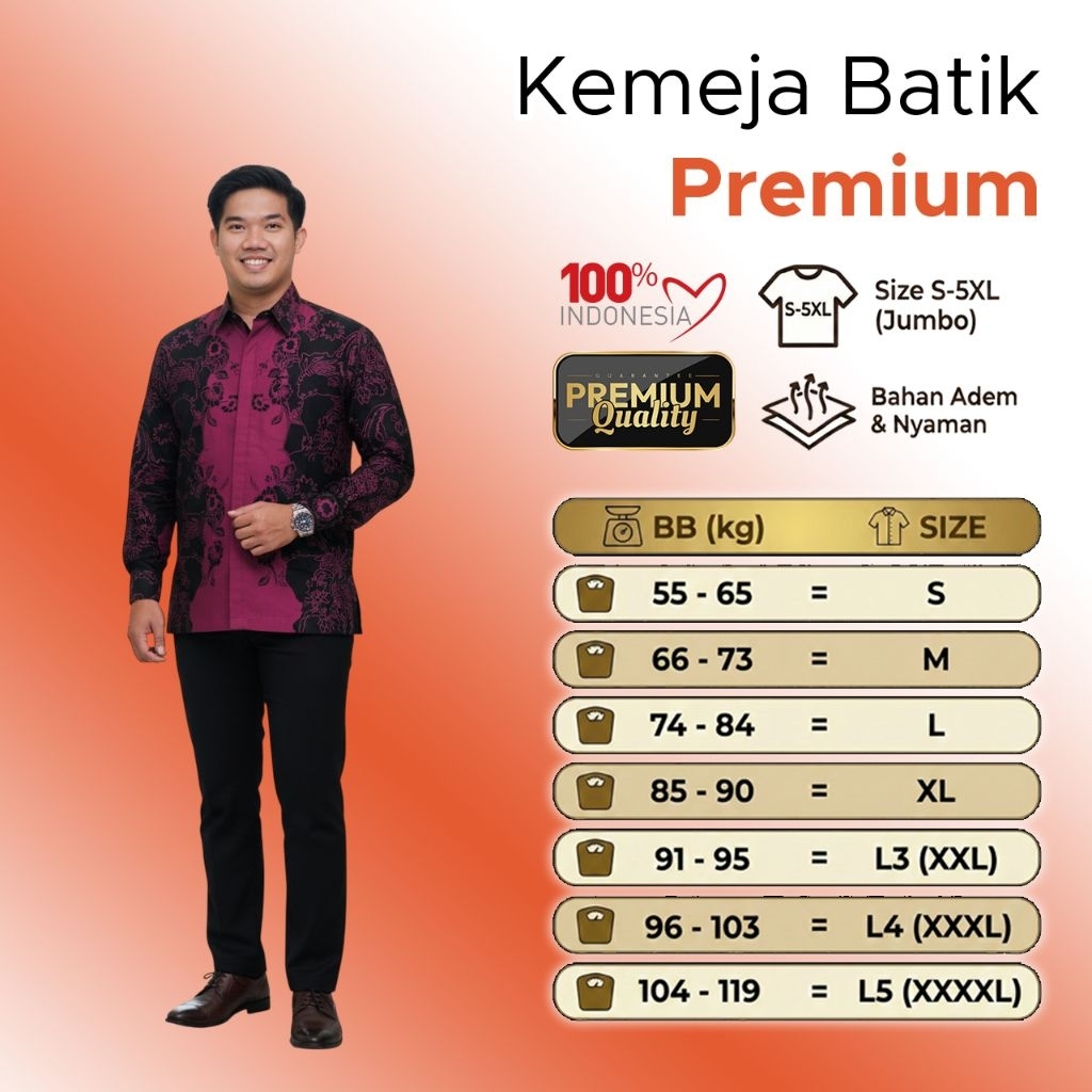 REGULER MOTIF BASKORO Baju Batik Pria Lengan Panjang Kain Katun Printing Lapisan Furing Baju Pesta B