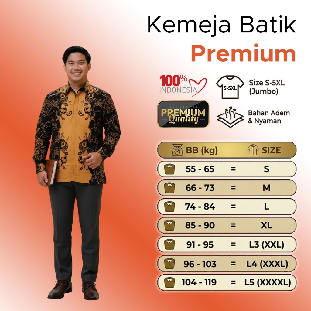 REGULER MOTIF PRAYOGO Baju Batik Pria Lengan Panjang Lapisan Furing Kain Katun Printing Baju Pesta B