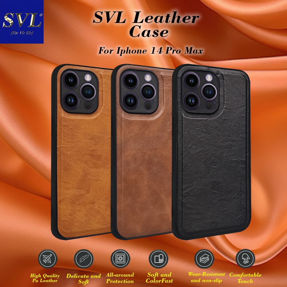 [ CUCI GUDANG ] Casing Hp Iphone 14 Pro Max Case SVL Leather Casing Slim Softcase Kulit