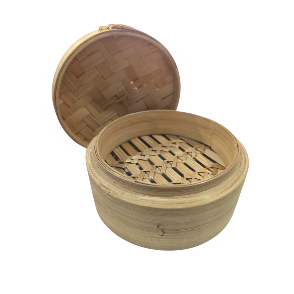 Kukusan Bambu Bulat – Bamboo Steamer Alami untuk Dim Sum & Makanan Kukus + Cover